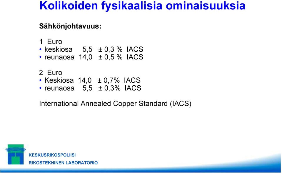 IACS 2 Euro Keskiosa 14,0 ± 0,7% IACS reunaosa 5,5 ±