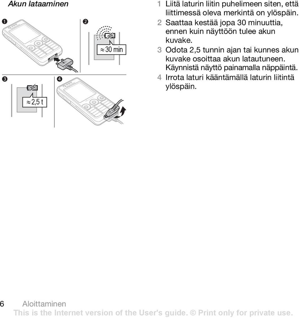 2 Saattaa kestää jopa 30 minuuttia, ennen kuin näyttöön tulee akun kuvake.