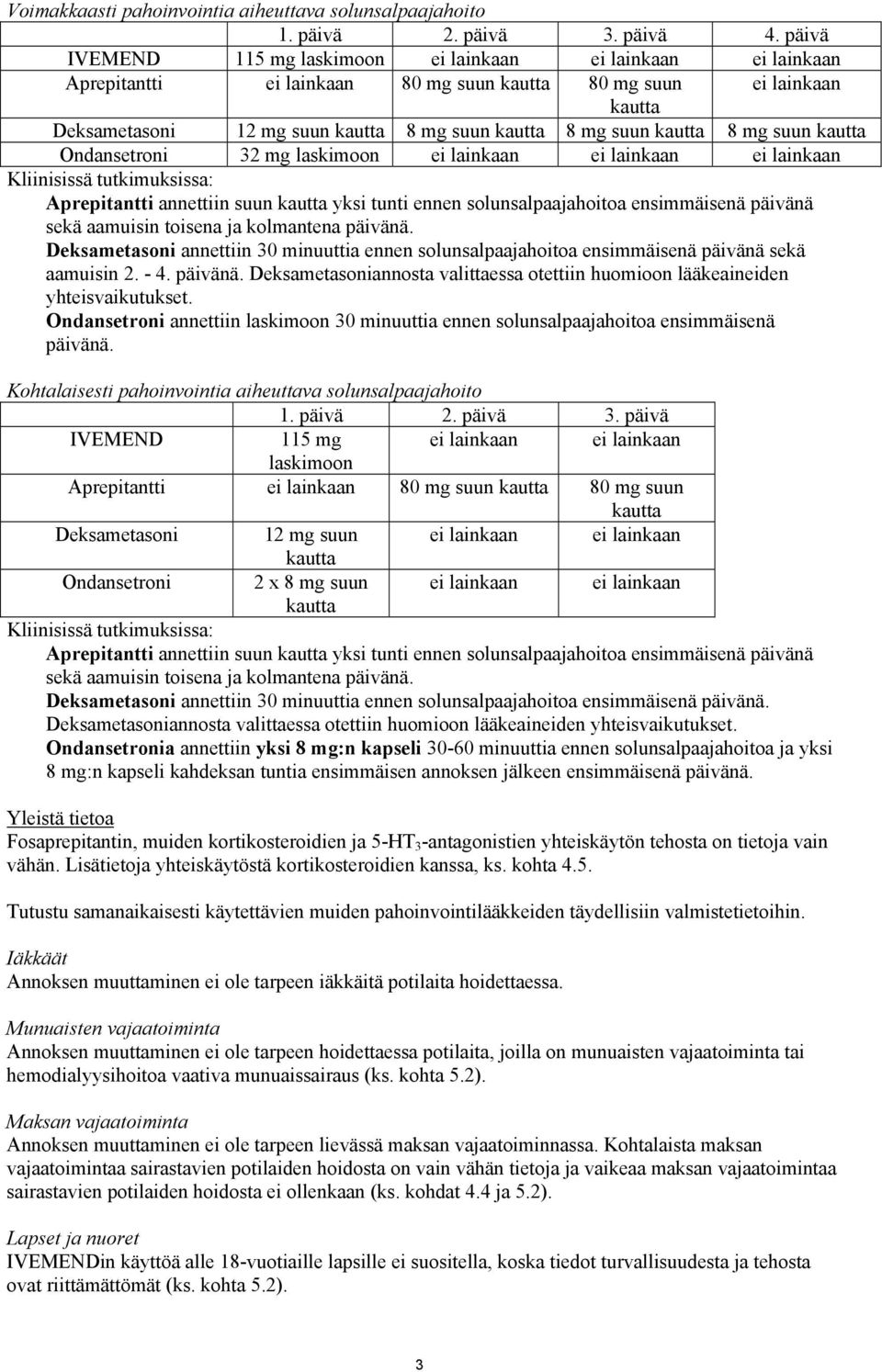 kautta 8 mg suun kautta Ondansetroni 32 mg laskimoon ei lainkaan ei lainkaan ei lainkaan Kliinisissä tutkimuksissa: Aprepitantti annettiin suun kautta yksi tunti ennen solunsalpaajahoitoa