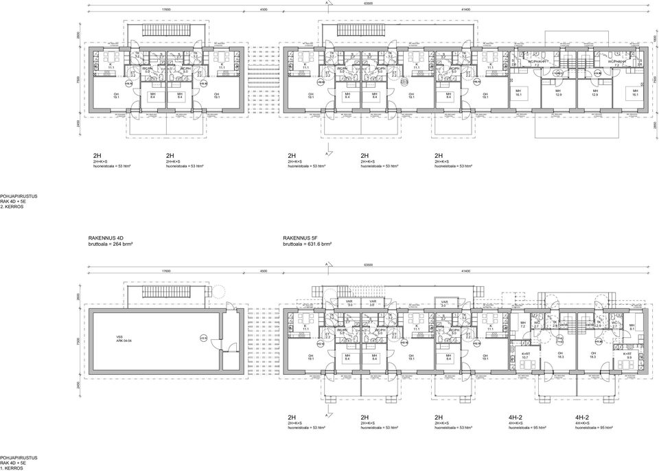 1 850 7500 1800 H H+K+ huoneistoala = 53 htm² H H+K+ huoneistoala = 53 htm² H H+K+ huoneistoala = 53 htm² H H+K+ huoneistoala = 53 htm² H H+K+ huoneistoala = 53 htm² PJPIIRUTU RK 4D + 5E.