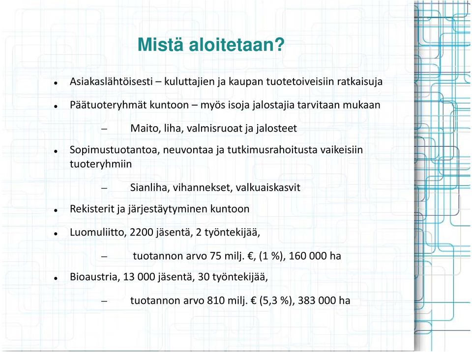 mukaan Maito, liha, valmisruoat ja jalosteet Sopimustuotantoa, neuvontaa ja tutkimusrahoitusta vaikeisiin tuoteryhmiin