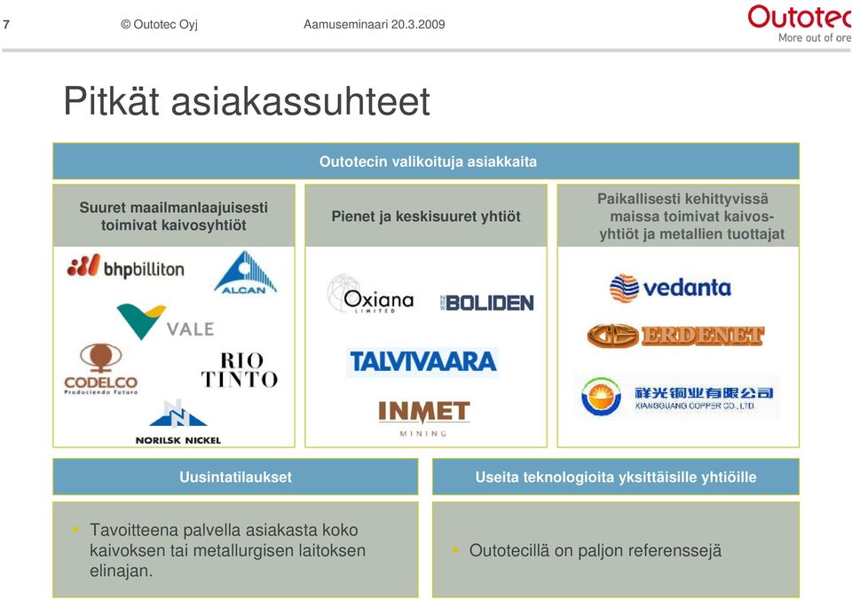 ja metallien tuottajat Uusintatilaukset Useita teknologioita yksittäisille yhtiöille Tavoitteena