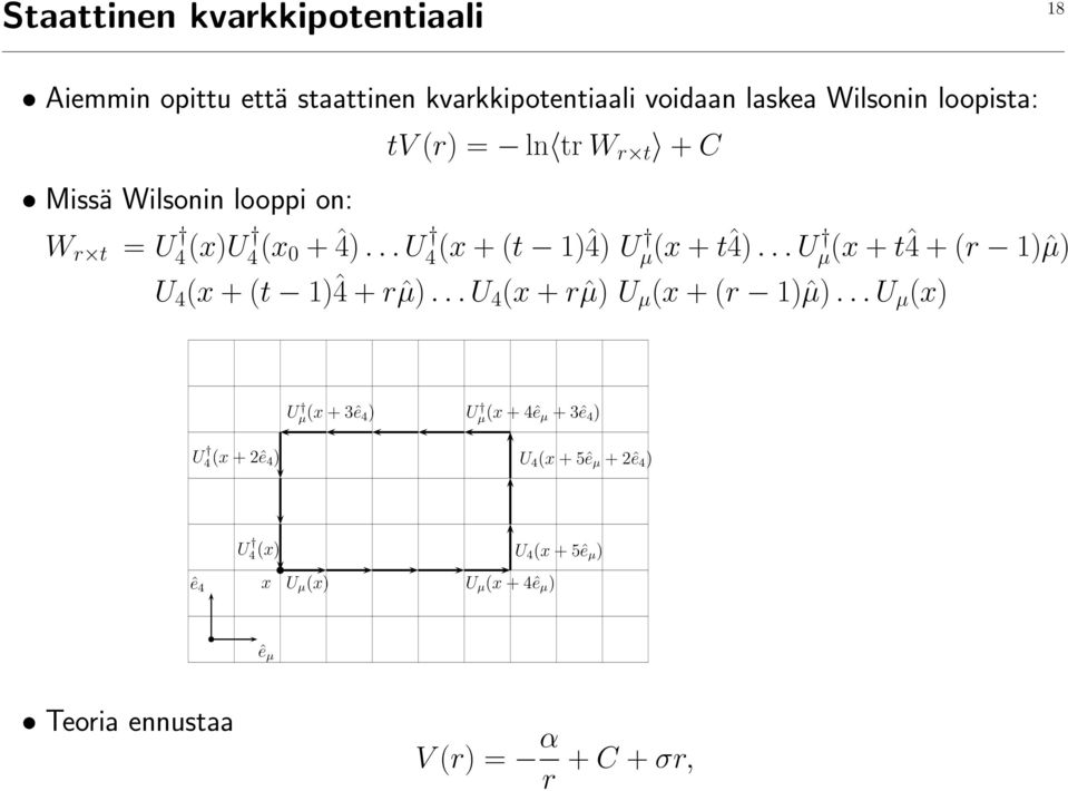 .. U µ(x + tˆ4 + (r 1)ˆµ) U 4 (x + (t 1)ˆ4 + rˆµ)... U 4 (x + rˆµ) U µ (x + (r 1)ˆµ).
