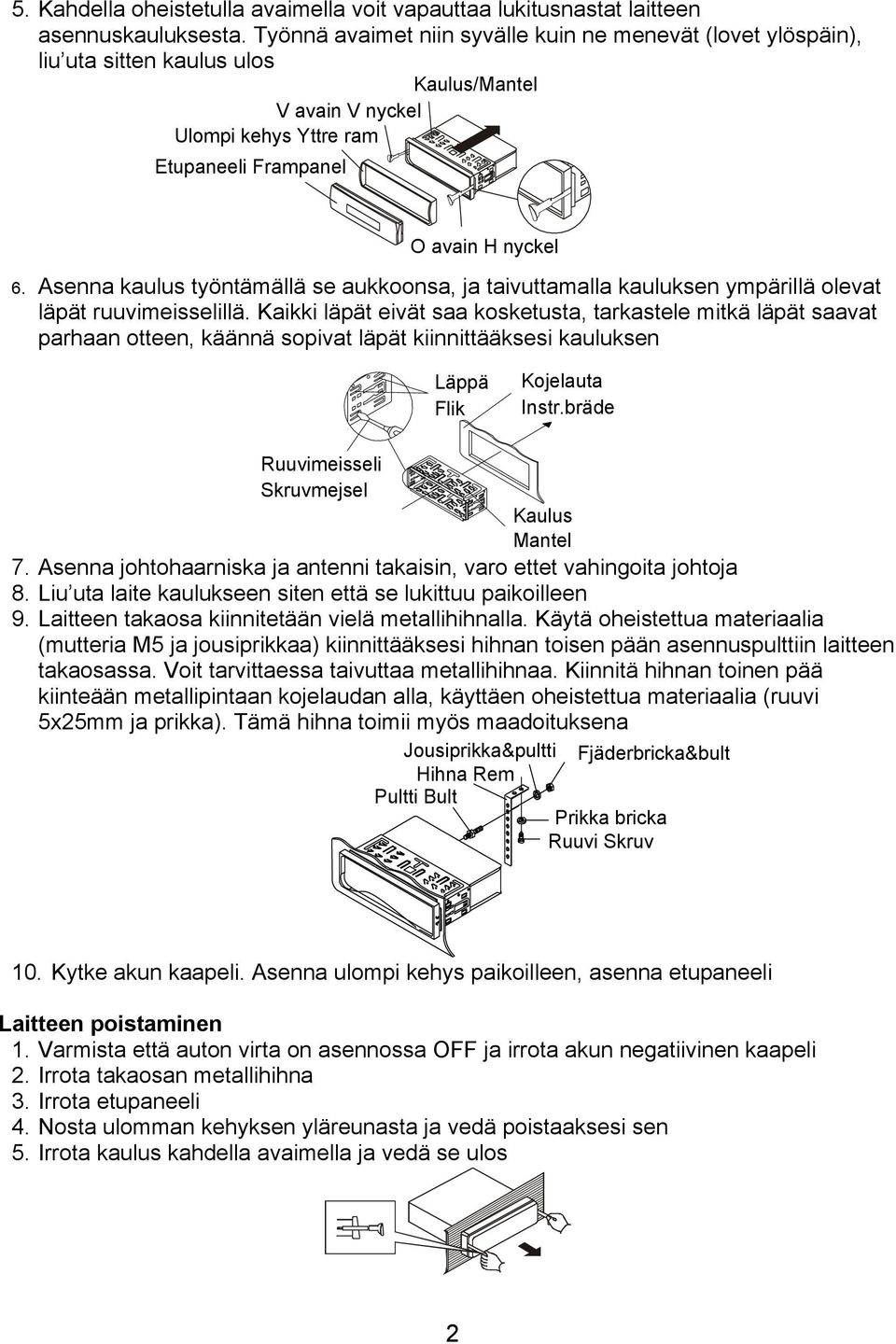 Asenna kaulus työntämällä se aukkoonsa, ja taivuttamalla kauluksen ympärillä olevat läpät ruuvimeisselillä.