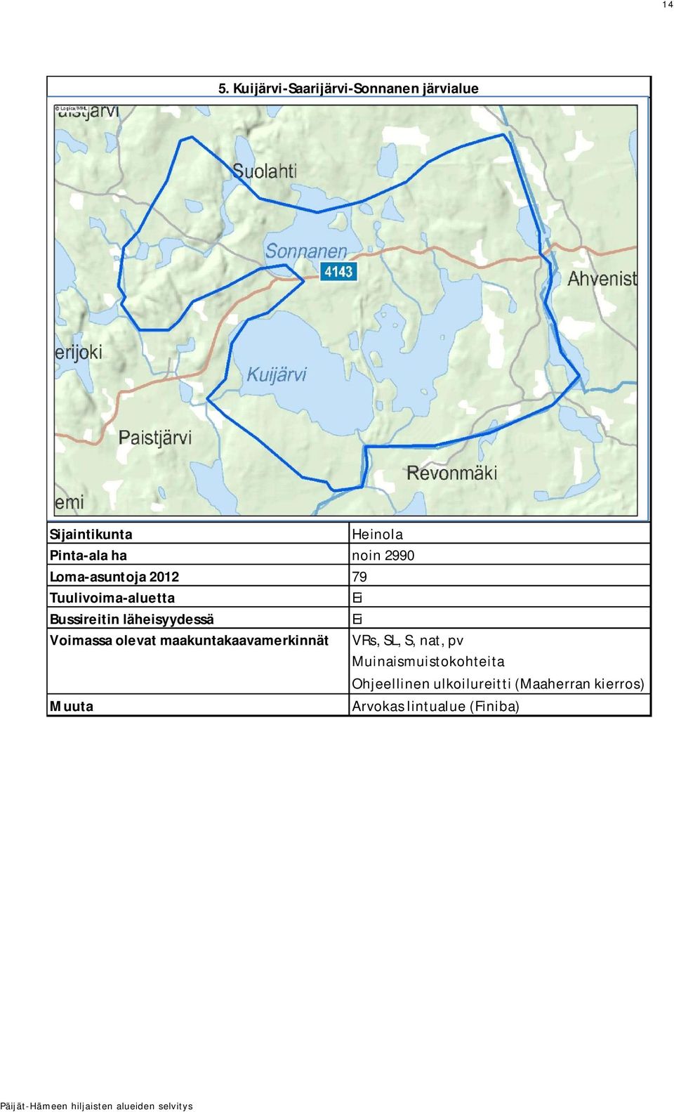 läheisyydessä Voimassa olevat maakuntakaavamerkinnät VRs, SL, S, nat, pv