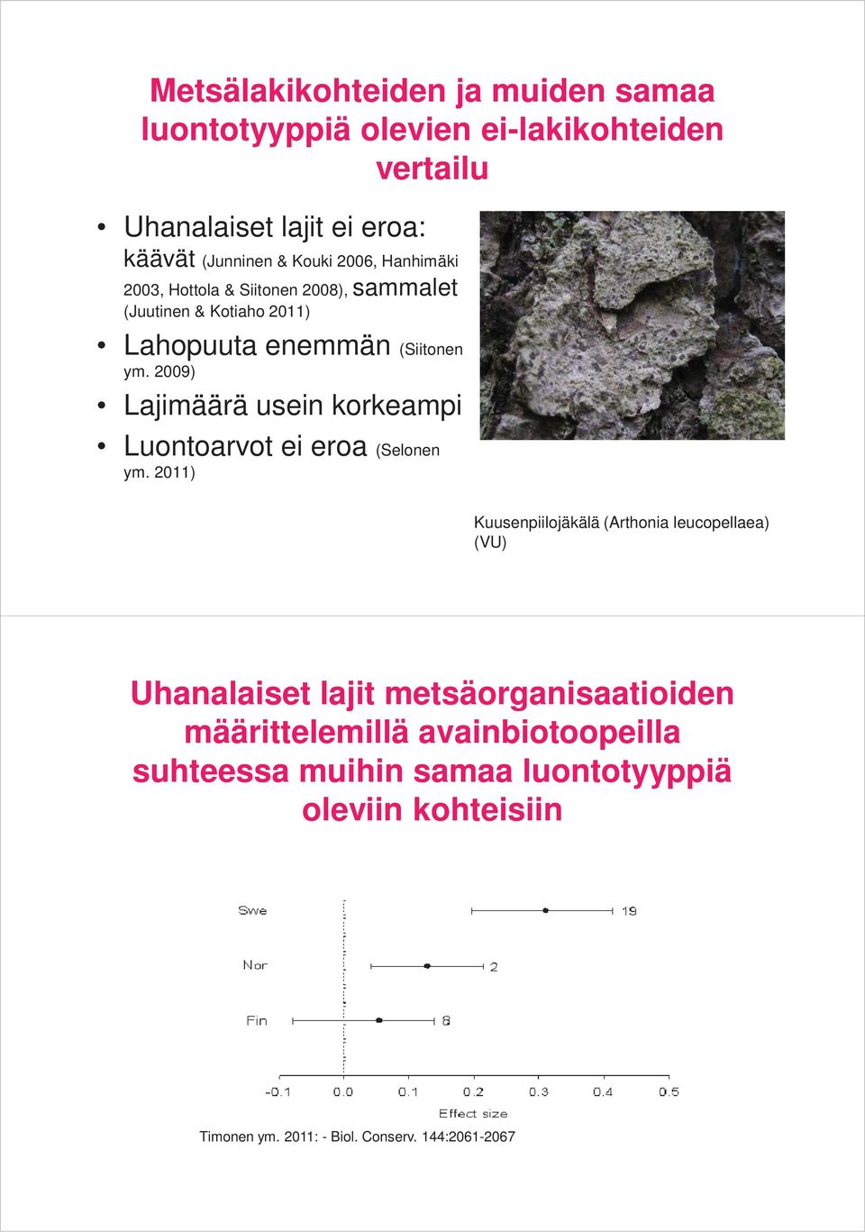 2009) Lajimäärä usein korkeampi Luontoarvot ei eroa (Selonen ym.