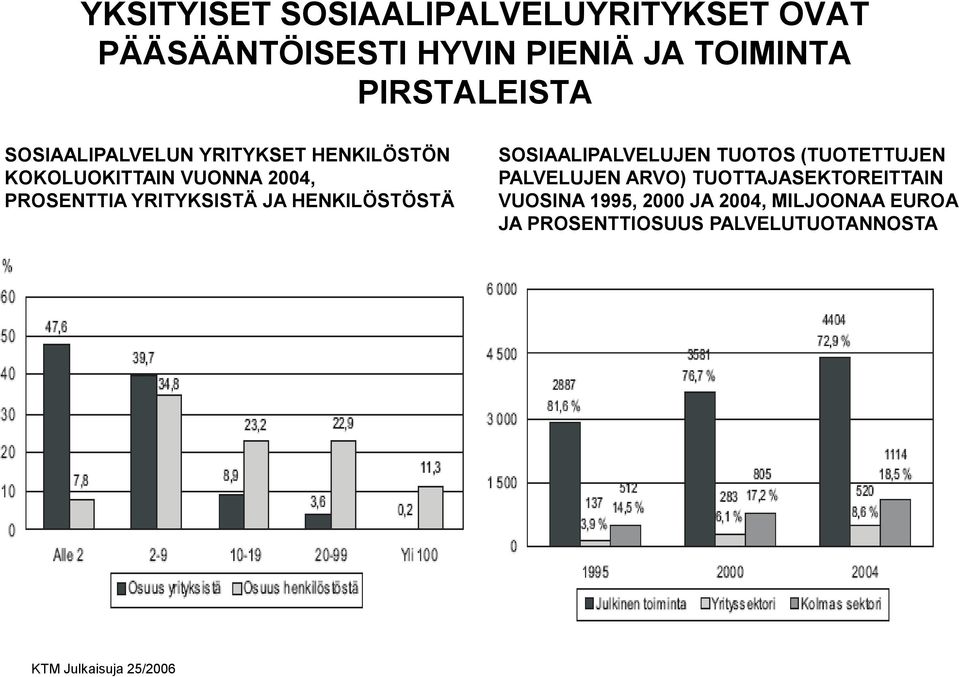 HENKILÖSTÖSTÄ SOSIAALIPALVELUJEN TUOTOS (TUOTETTUJEN PALVELUJEN ARVO) TUOTTAJASEKTOREITTAIN