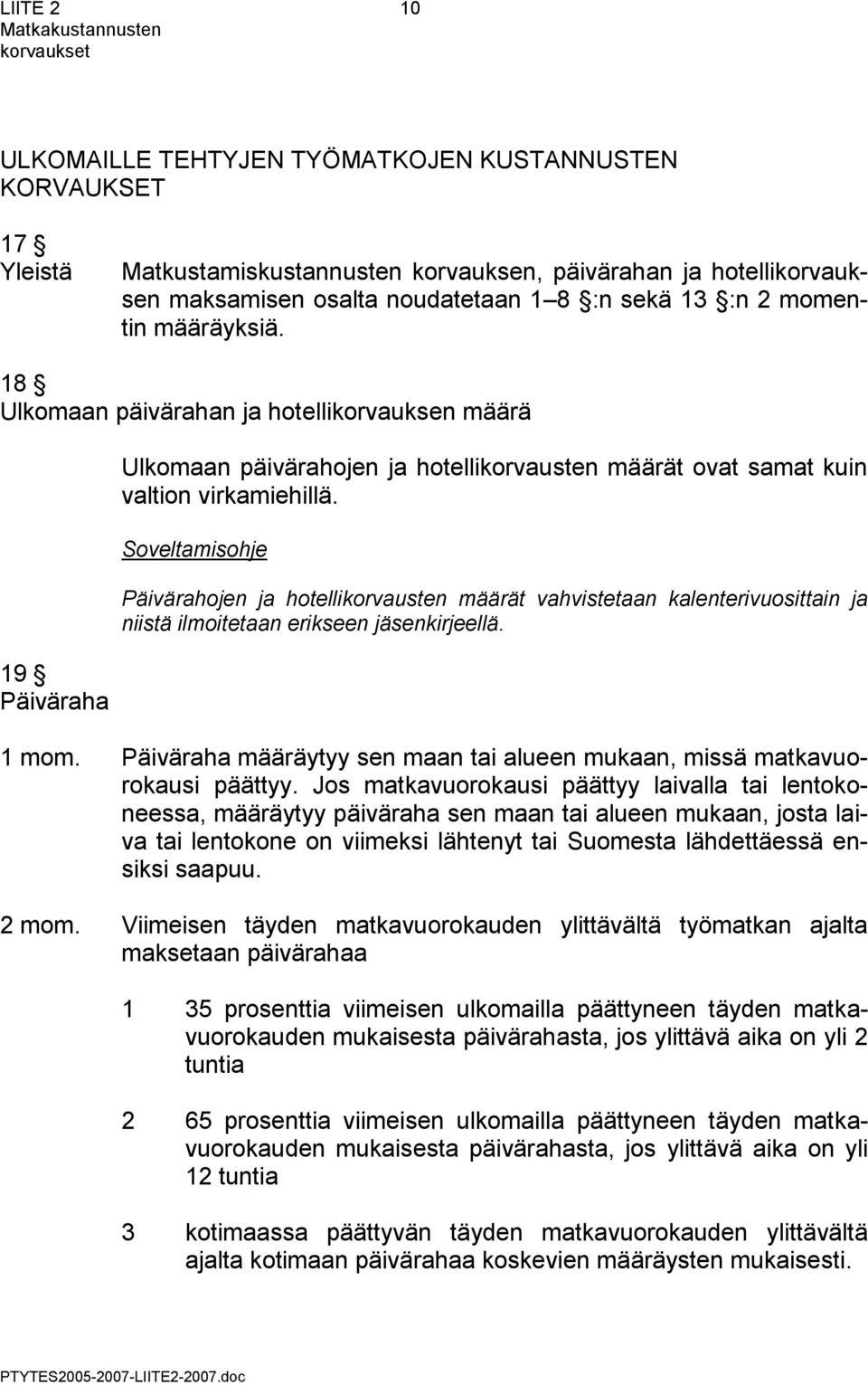 Päivärahojen ja hotellikorvausten määrät vahvistetaan kalenterivuosittain ja niistä ilmoitetaan erikseen jäsenkirjeellä. 1 mom.