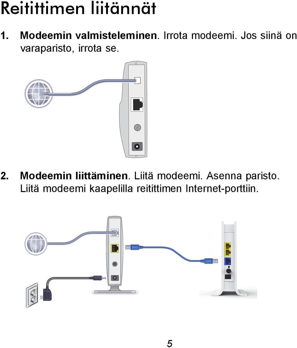 Modeemin liittäminen. Liitä modeemi. Asenna paristo.