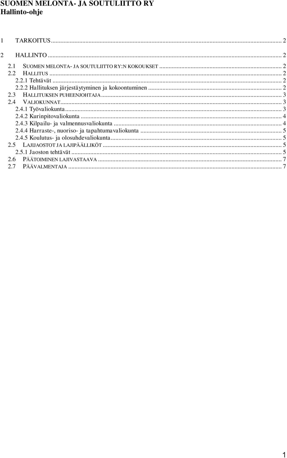 .. 3 2.4.2 Kurinpitovaliokunta... 4 2.4.3 Kilpailu- ja valmennusvaliokunta... 4 2.4.4 Harraste-, nuoriso- ja tapahtumavaliokunta... 5 2.4.5 Koulutus- ja olosuhdevaliokunta.