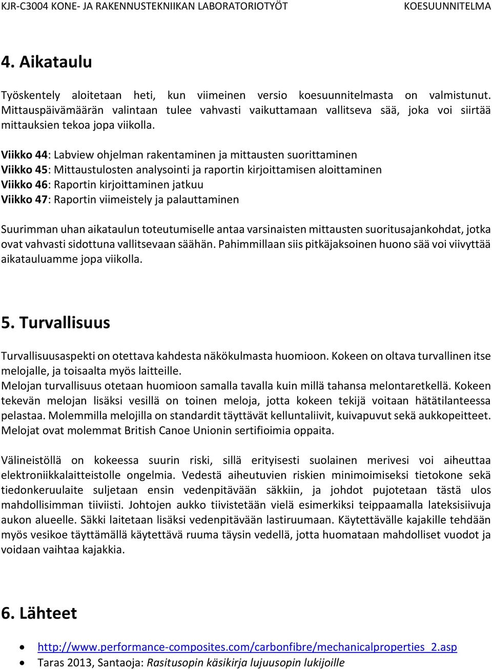 Viikko 44: Labview ohjelman rakentaminen ja mittausten suorittaminen Viikko 45: Mittaustulosten analysointi ja raportin kirjoittamisen aloittaminen Viikko 46: Raportin kirjoittaminen jatkuu Viikko