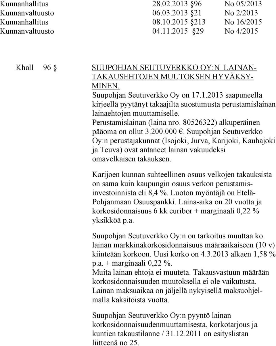 Perustamislainan (laina nro. 80526322) alkuperäinen pääoma on ollut 3.200.000.