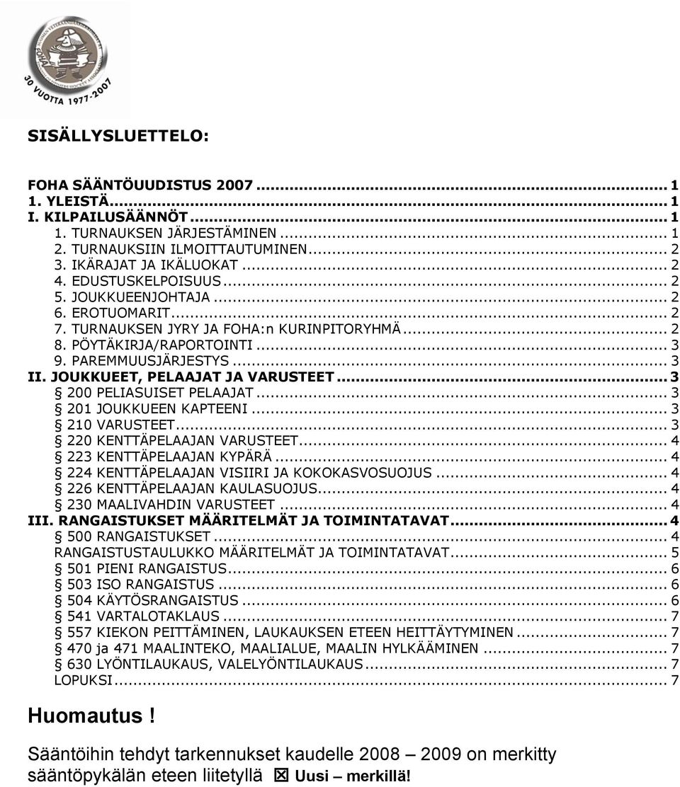 JOUKKUEET, PELAAJAT JA VARUSTEET... 3 200 PELIASUISET PELAAJAT... 3 201 JOUKKUEEN KAPTEENI... 3 210 VARUSTEET... 3 220 KENTTÄPELAAJAN VARUSTEET... 4 223 KENTTÄPELAAJAN KYPÄRÄ.