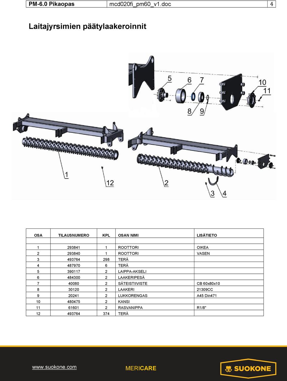 LAAKERIPESÄ 7 40080 2 SÄTEISTIIVISTE CB 60x80x10 8 30120 2 LAAKERI 21309CC 9 20241