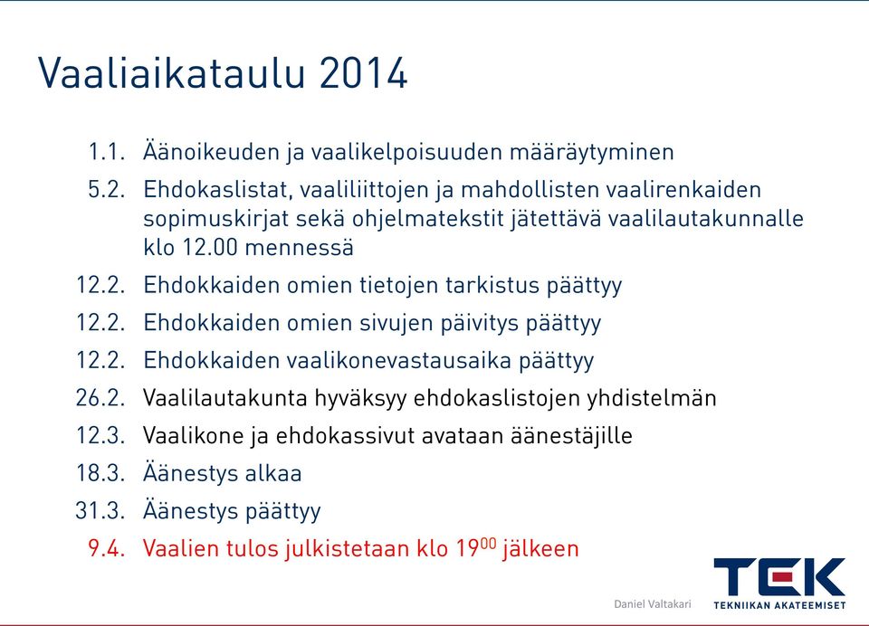 Ehdokaslistat, vaaliliittojen ja mahdollisten vaalirenkaiden sopimuskirjat sekä ohjelmatekstit jätettävä vaalilautakunnalle klo 12.