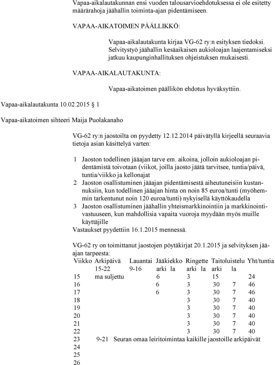 Selvitystyö jäähallin kesäaikaisen aukioloajan laajentamisek si jatkuu kaupunginhallituksen ohjeistuksen mukaisesti.