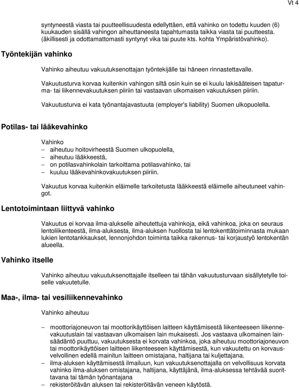 Vakuutusturva korvaa kuitenkin vahingon siltä osin kuin se ei kuulu lakisääteisen tapaturma- tai liikennevakuutuksen piiriin tai vastaavan ulkomaisen vakuutuksen piiriin.