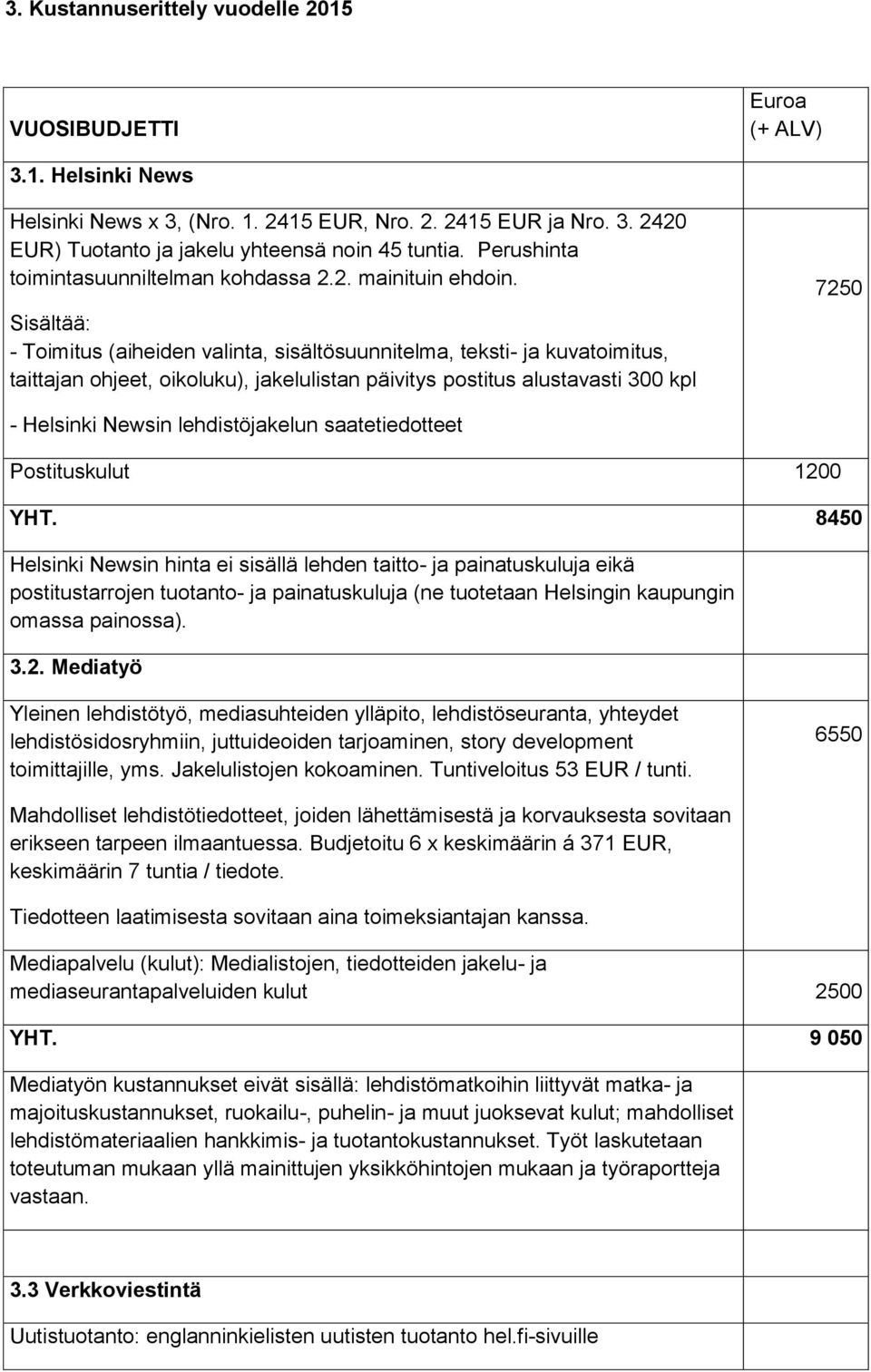 Sisältää: - Toimitus (aiheiden valinta, sisältösuunnitelma, teksti- ja kuvatoimitus, taittajan ohjeet, oikoluku), jakelulistan päivitys postitus alustavasti 300 kpl 7250 - Helsinki Newsin