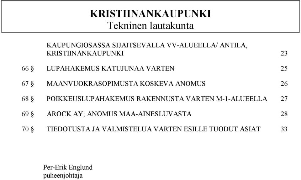 ANOMUS 26 68 POIKKEUSLUPAHAKEMUS RAKENNUSTA VARTEN M-1-ALUEELLA 27 69 AROCK AY; ANOMUS
