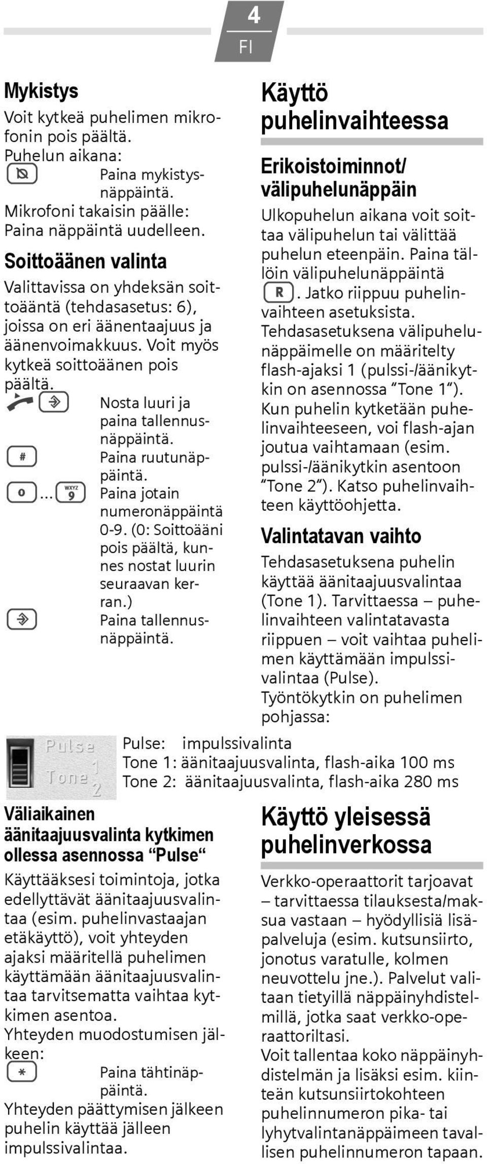 Nosta luuri ja paina tallennusnäppäintä. # Paina ruutunäppäintä. 0...9 Paina jotain numeronäppäintä 0-9. (0: Soittoääni pois päältä, kunnes nostat luurin seuraavan kerran.)? Paina tallennusnäppäintä.