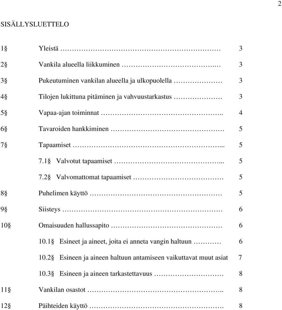 . 4 6 Tavaroiden hankkiminen. 5 7 Tapaamiset... 5 7.1 Valvotut tapaamiset... 5 7.2 Valvomattomat tapaamiset 5 8 Puhelimen käyttö 5 9 Siisteys 6 10 Omaisuuden hallussapito 6 10.