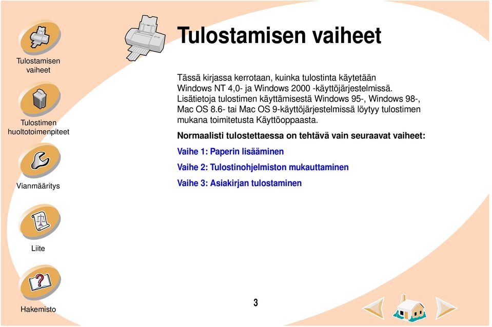 6- tai Mac OS 9-käyttöjärjestelmissä löytyy tulostimen mukana toimitetusta Käyttöoppaasta.