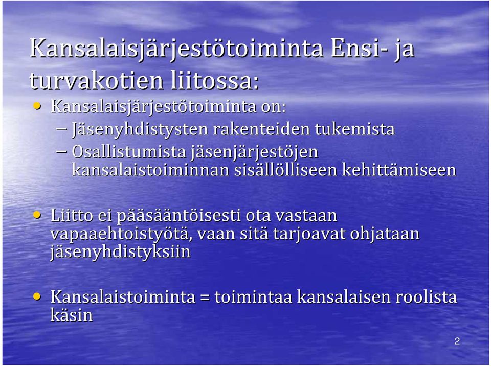 kansalaistoiminnan sisäll llölliseen lliseen kehittämiseen Liitto ei pääp ääsääntöisesti ota vastaan