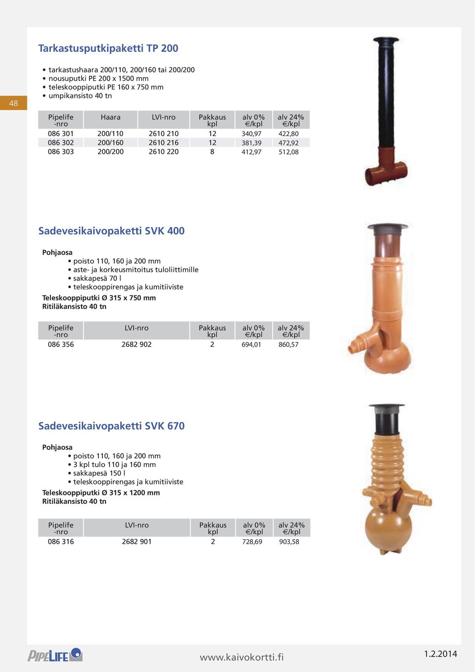 750 mm Ritiläkansisto 40 tn LVI Pakkaus 086 356 2682 902 2 Sadevesikaivopaketti SVK 670 Pohjaosa