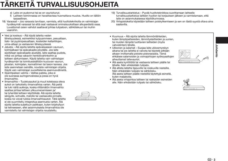 Luvattomat osien vaihdot saattavat johtaa tulipaloon, sähköiskuun tai muihin vaaroihin.