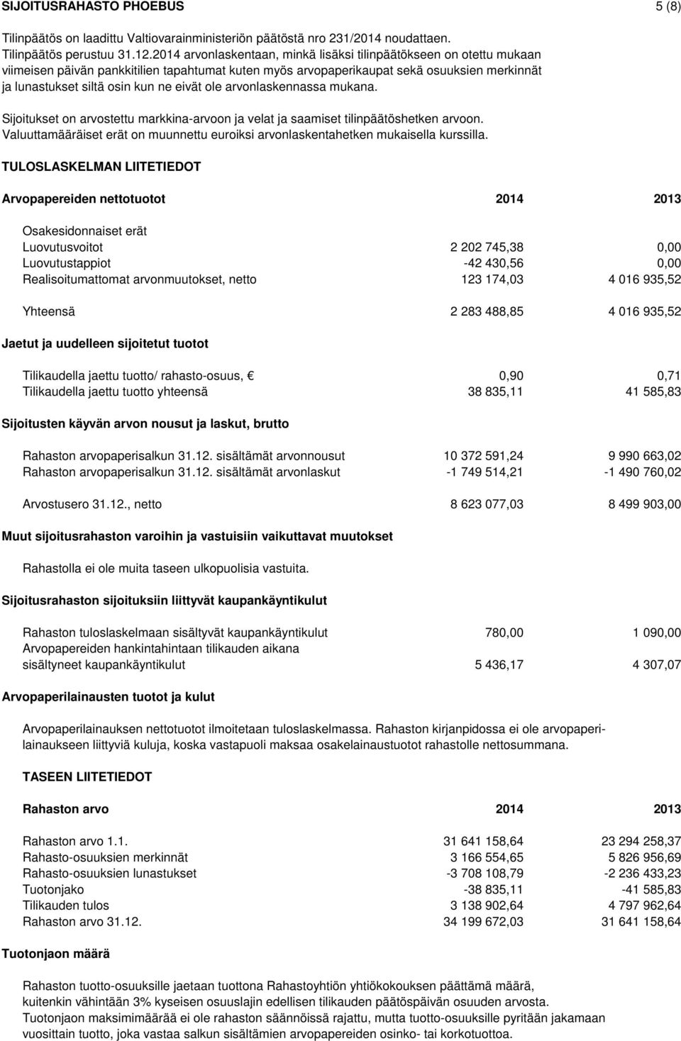 eivät ole arvonlaskennassa mukana. Sijoitukset on arvostettu markkina-arvoon ja velat ja saamiset tilinpäätöshetken arvoon.