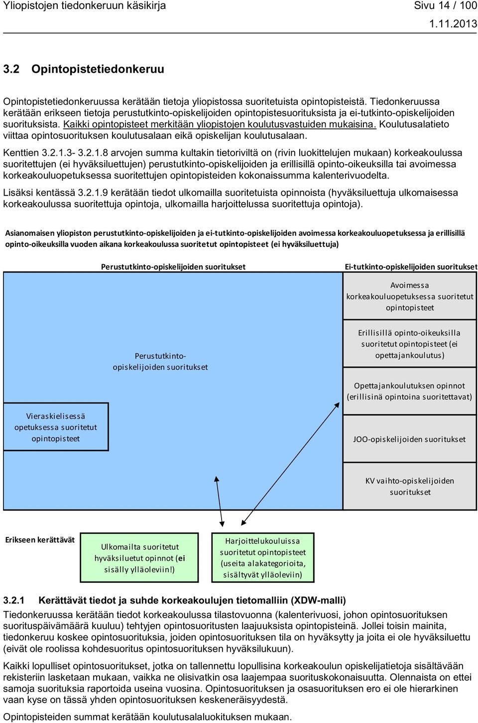 Kaikki opintopisteet merkitään yliopistojen koulutusvastuiden mukaisina. Koulutusalatieto viittaa opintosuorituksen koulutusalaan eikä opiskelijan koulutusalaan. Kenttien 3.2.1.