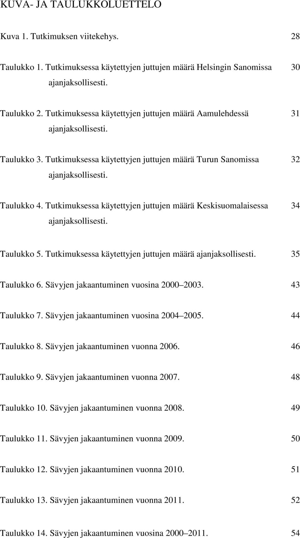 Tutkimuksessa käytettyjen juttujen määrä Keskisuomalaisessa 34 ajanjaksollisesti. Taulukko 5. Tutkimuksessa käytettyjen juttujen määrä ajanjaksollisesti. 35 Taulukko 6.