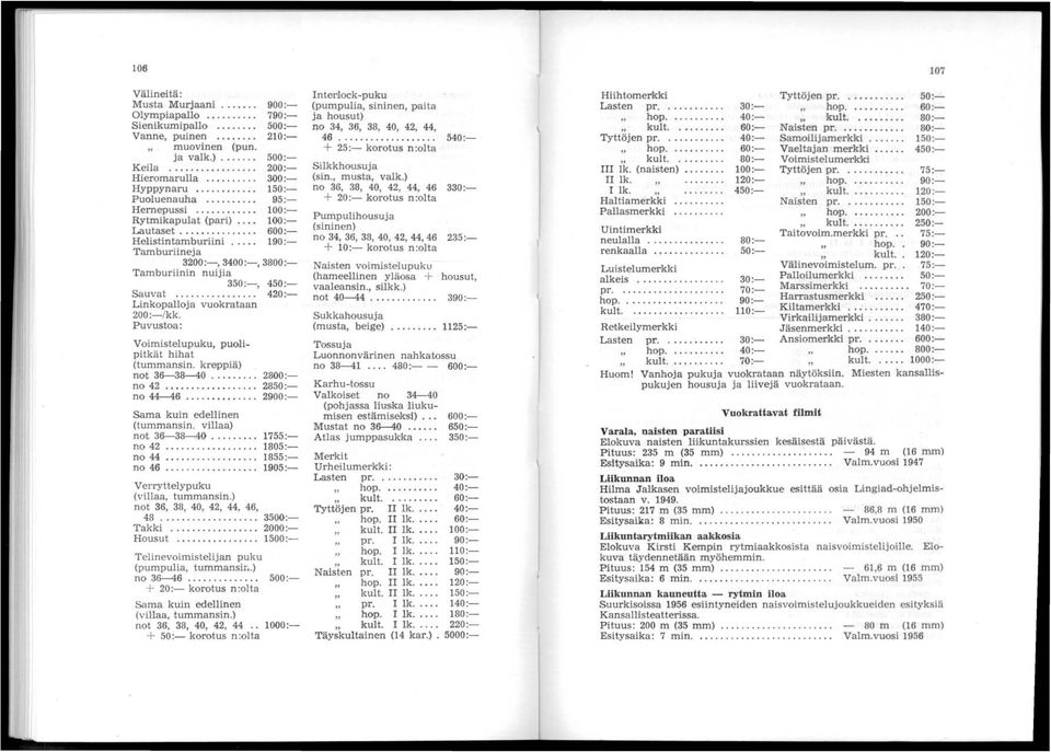 ........... 4:- Linkopalloja vuokrataan /kk. Puvustoa: Voimistelupuku, puolipitkät hihat (tummansin. kreppiä) not 3--3--40......... no 42...... 2 no 44--4........... 0 :- Sama kuin edellinen (tummansin.