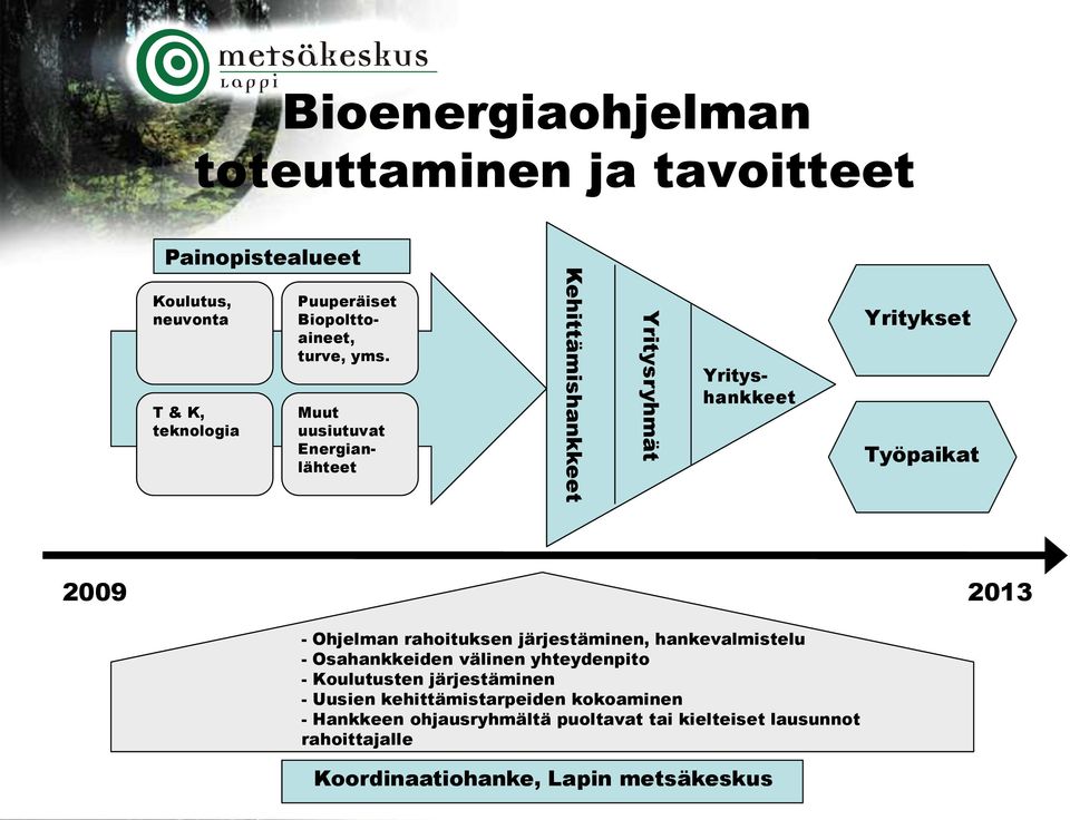 Muut uusiutuvat Energianlähteet Kehittämishankkeet Yritysryhmät Yrityshankkeet Yritykset Työpaikat 2009 2013 - Ohjelman