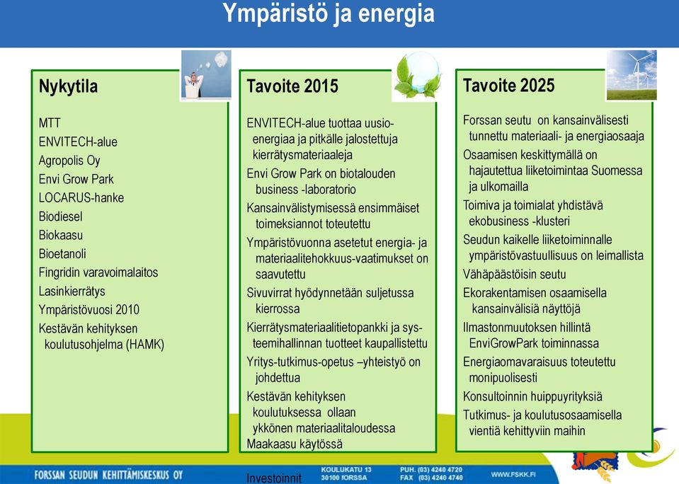 Kansainvälistymisessä ensimmäiset toimeksiannot toteutettu Ympäristövuonna asetetut energia- ja materiaalitehokkuus-vaatimukset on saavutettu Sivuvirrat hyödynnetään suljetussa kierrossa