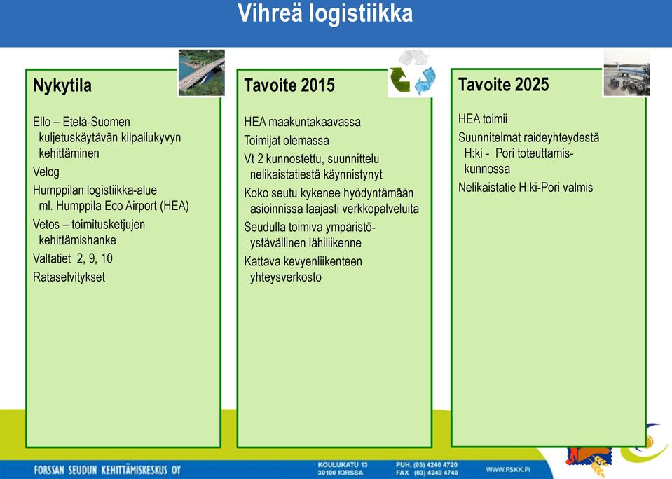 Vt 2 kunnostettu, suunnittelu nelikaistatiestä käynnistynyt Koko seutu kykenee hyödyntämään asioinnissa laajasti verkkopalveluita Seudulla toimiva