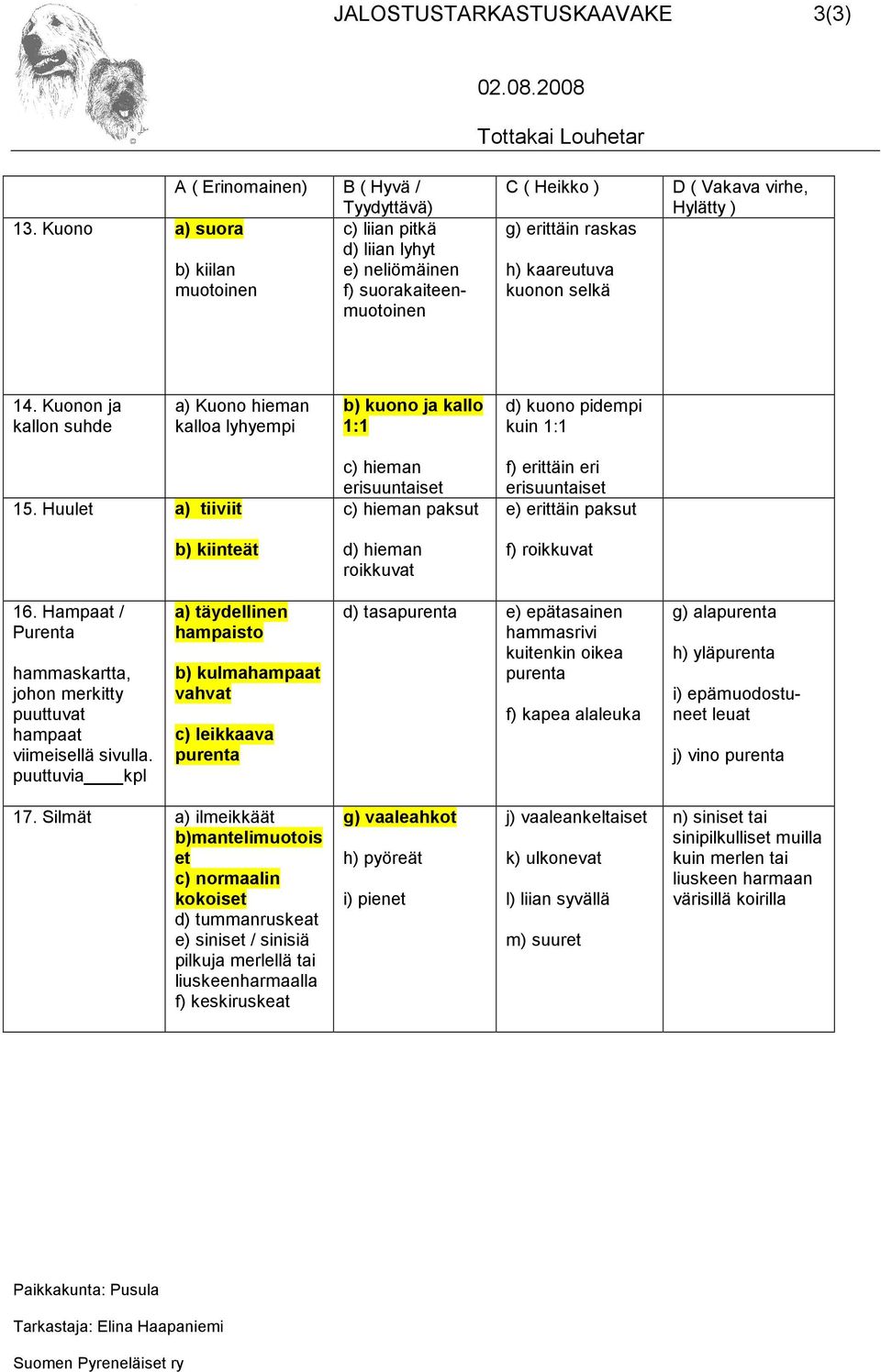 Huulet a) tiiviit b) kiinteät c) hieman erisuuntaiset c) hieman paksut d) hieman roikkuvat f) erittäin eri erisuuntaiset e) erittäin paksut f) roikkuvat 16.