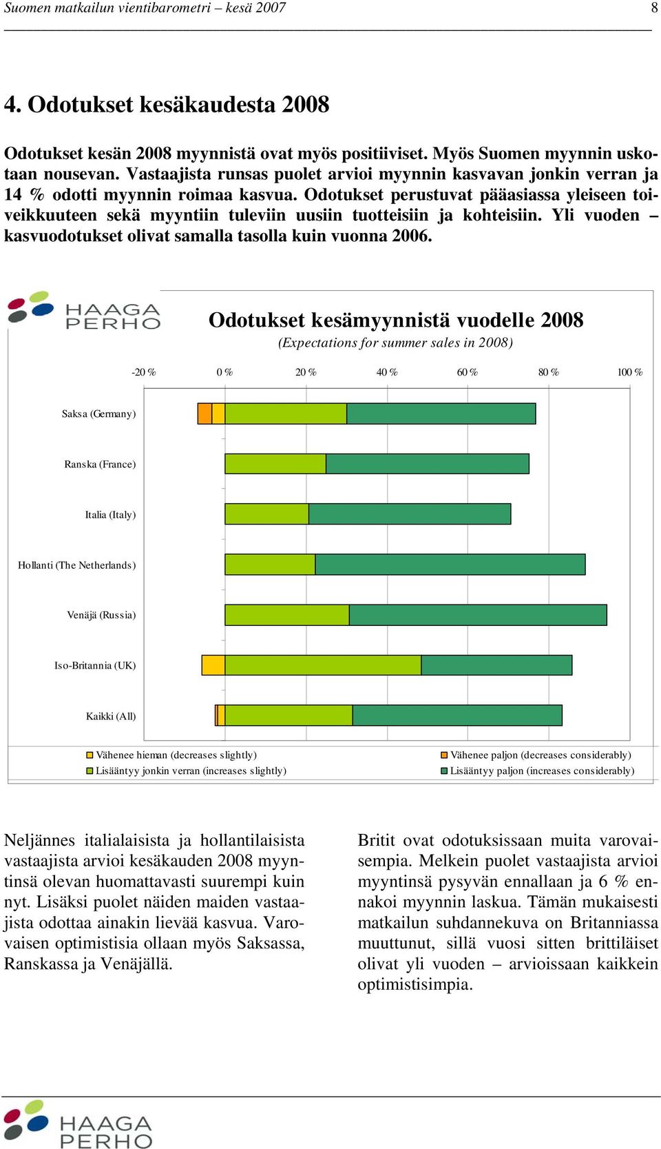 Odotukset perustuvat pääasiassa yleiseen toiveikkuuteen sekä myyntiin tuleviin uusiin tuotteisiin ja kohteisiin. Yli vuoden kasvuodotukset olivat samalla tasolla kuin vuonna 2006.