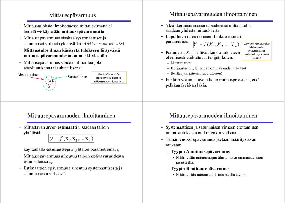 vrhe mttausvrhe jaettuna mttaussuureen tosarvolla Mttausepävarmuuden lmottamnen Yksnkertasmmassa tapauksessa mttaustulos saadaan yhdestä mttauksesta.