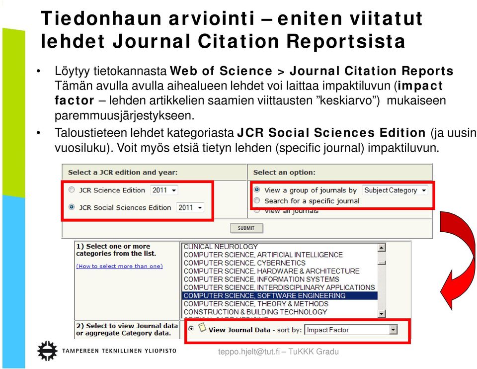 artikkelien saamien viittausten keskiarvo ) mukaiseen paremmuusjärjestykseen.