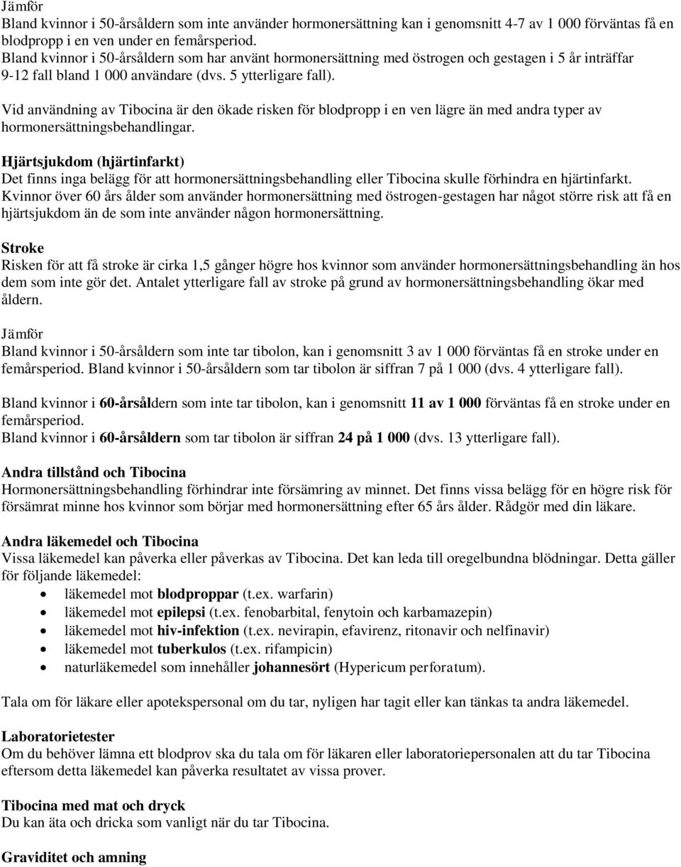 Vid användning av Tibocina är den ökade risken för blodpropp i en ven lägre än med andra typer av hormonersättningsbehandlingar.