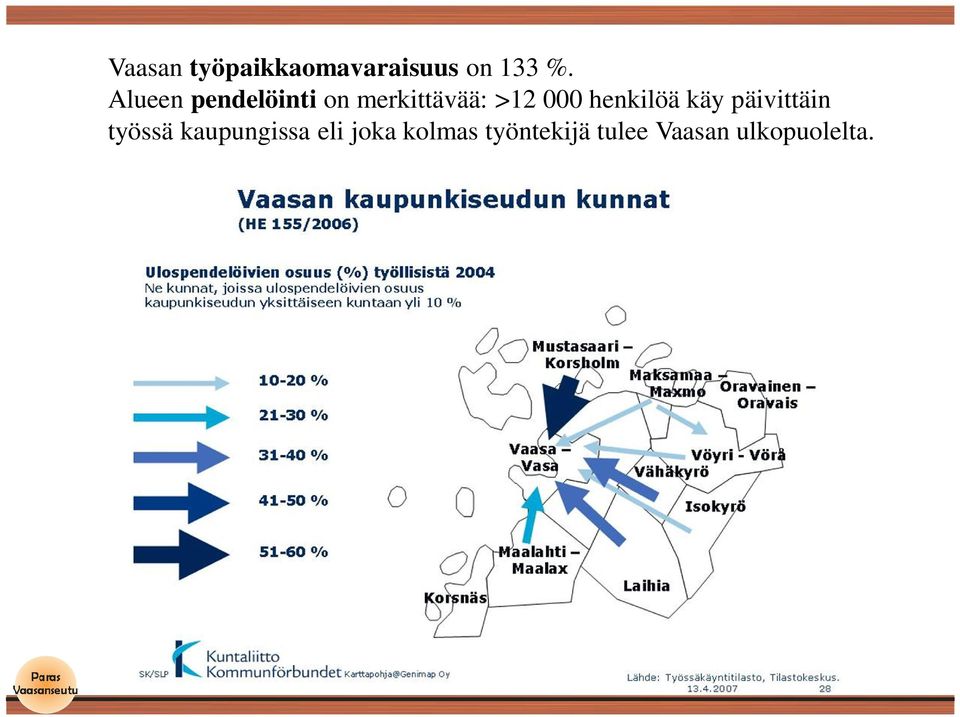 henkilöä käy päivittäin työssä kaupungissa