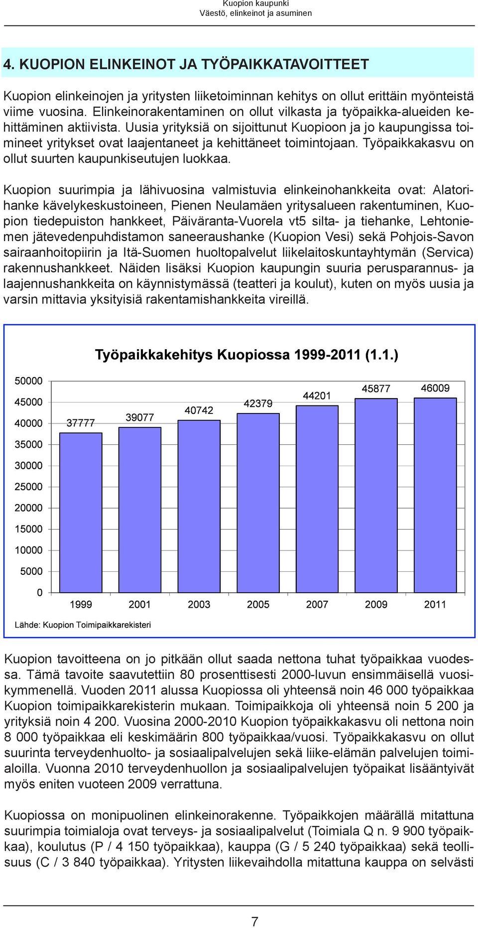 Uusia yrityksiä on sijoittunut Kuopioon ja jo kaupungissa toimineet yritykset ovat laajentaneet ja kehittäneet toimintojaan. Työpaikkakasvu on ollut suurten kaupunkiseutujen luokkaa.