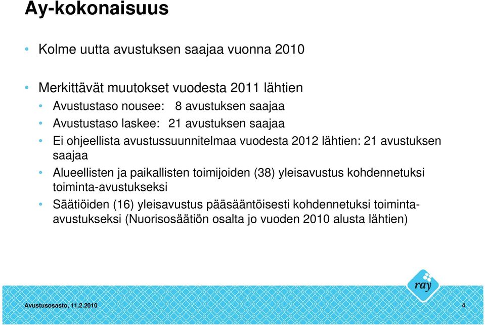 avustuksen saajaa Alueellisten ja paikallisten toimijoiden (38) yleisavustus kohdennetuksi toiminta-avustukseksi Säätiöiden (16)