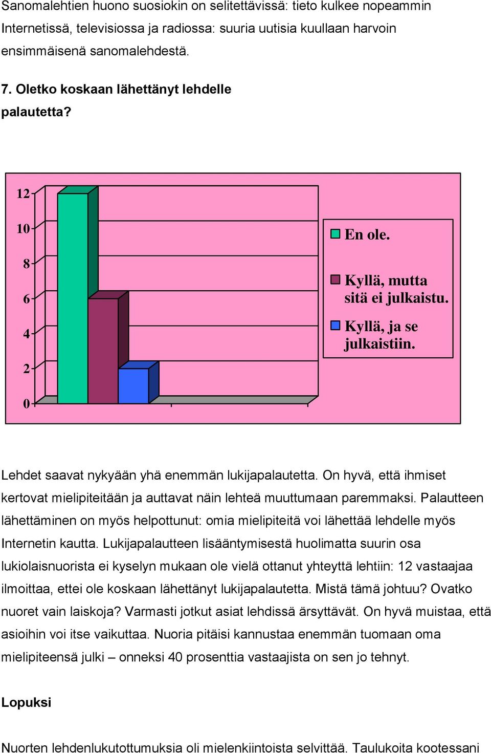 On hyvä, että ihmiset kertovat mielipiteitään ja auttavat näin lehteä muuttumaan paremmaksi.