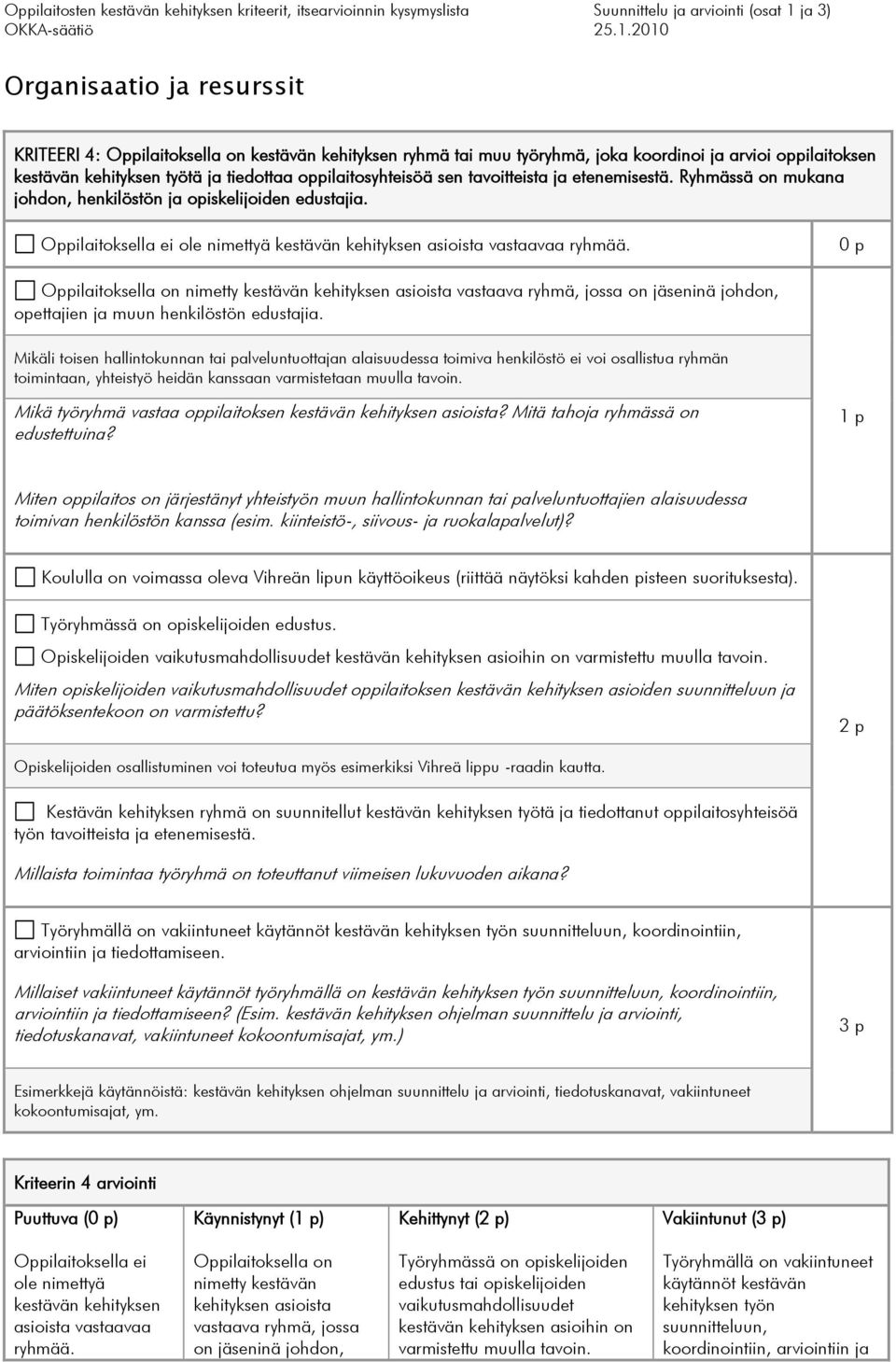 Oppilaitoksella on nimetty asioista vastaava ryhmä, jossa on jäseninä johdon, opettajien ja muun henkilöstön edustajia.