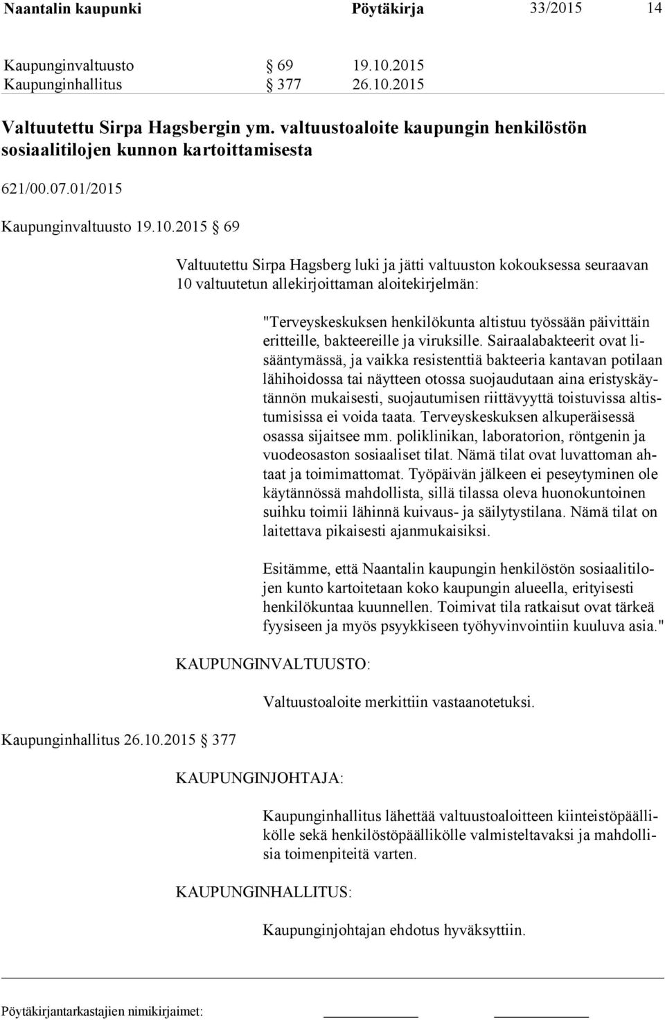 2015 69 Kaupunginhallitus 26.10.