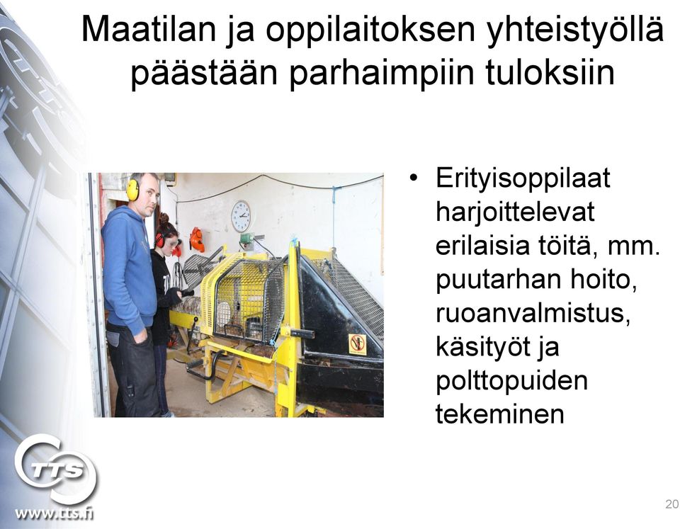harjoittelevat erilaisia töitä, mm.
