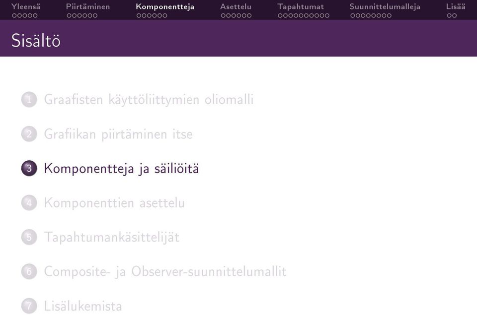 säiliöitä 4 Komponenttien asettelu 5