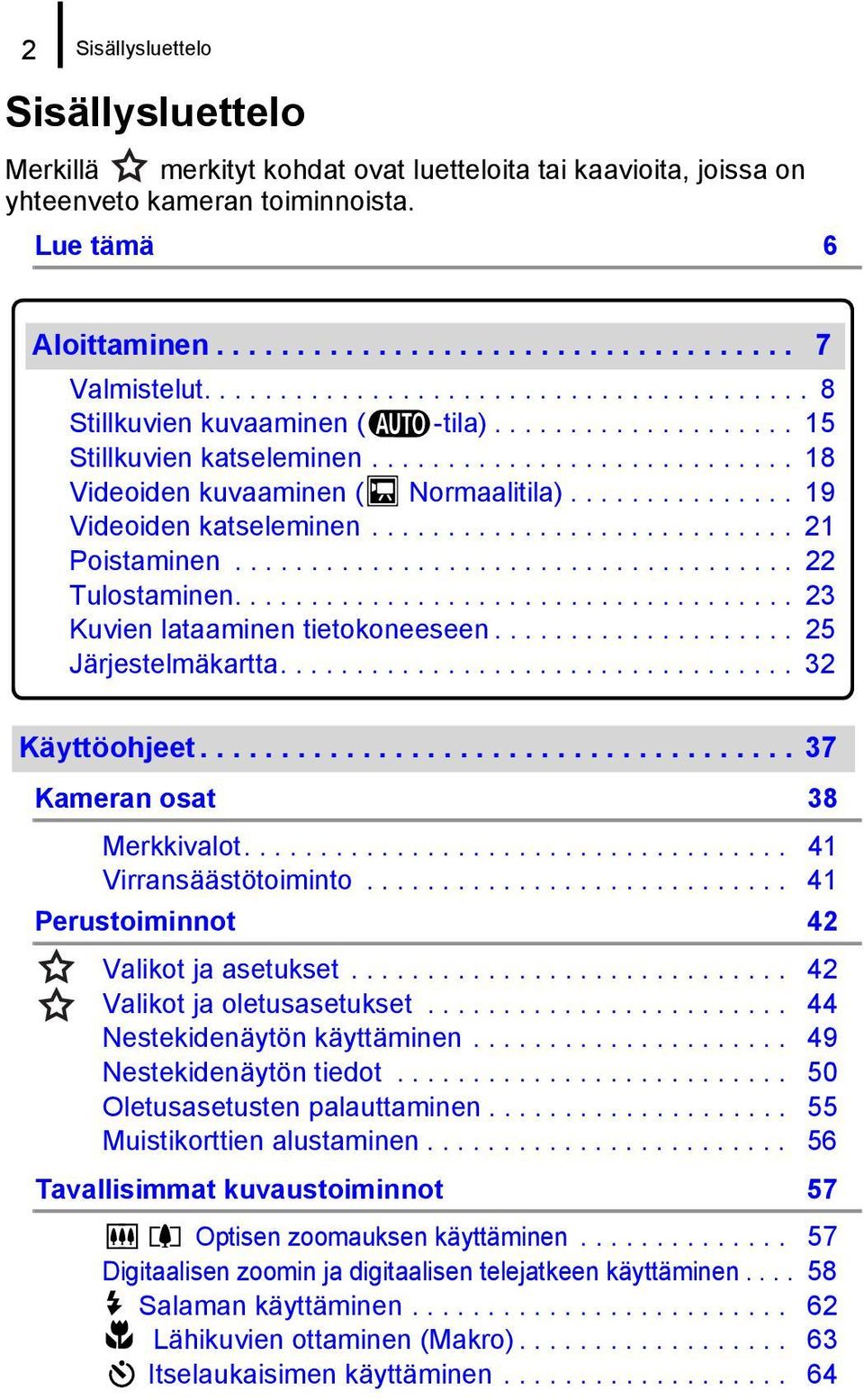 .............. 19 Videoiden katseleminen............................ 21 Poistaminen..................................... 22 Tulostaminen..................................... 23 Kuvien lataaminen tietokoneeseen.